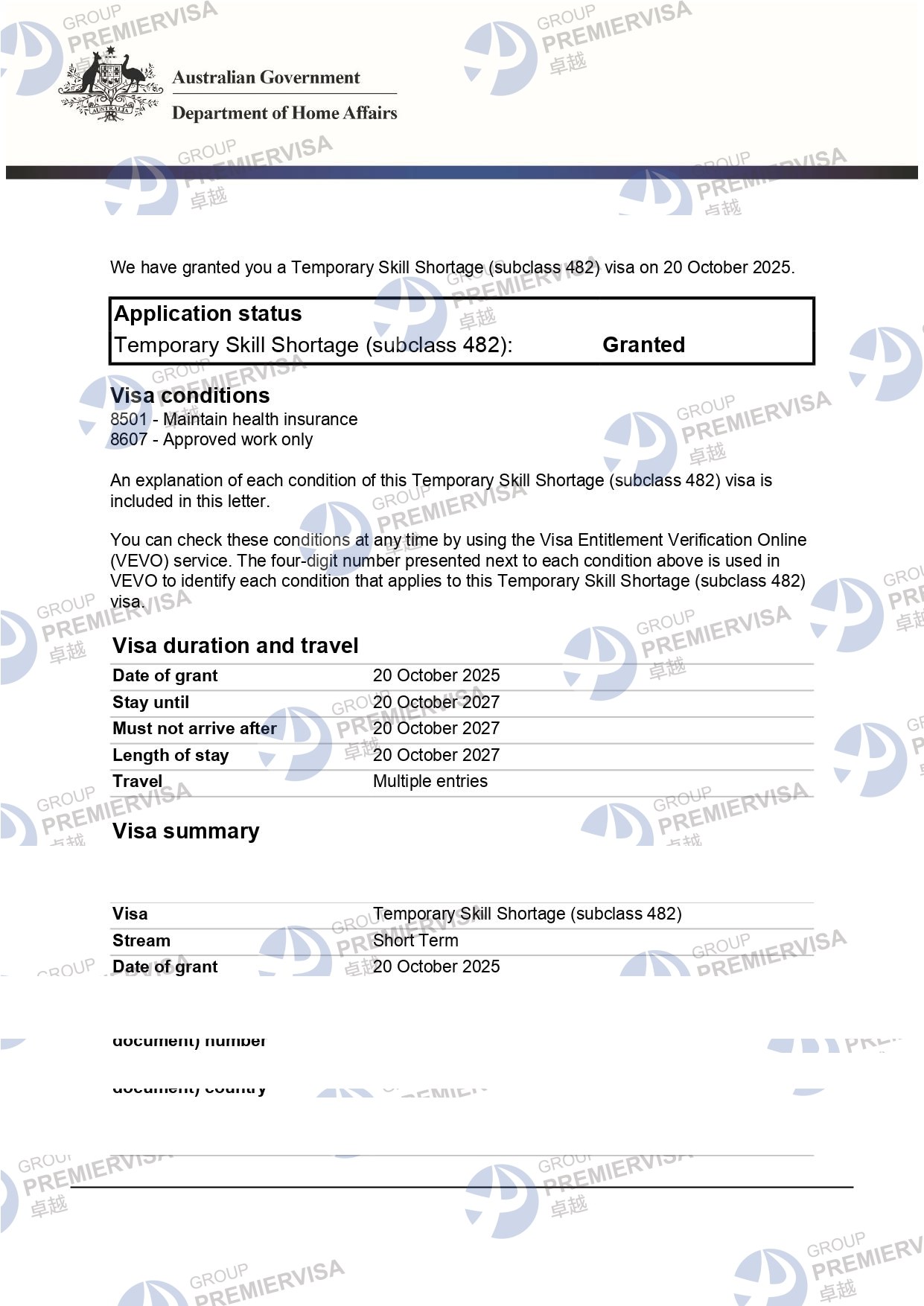 澳洲482雇主担保工作签证批文图片|卓越移民