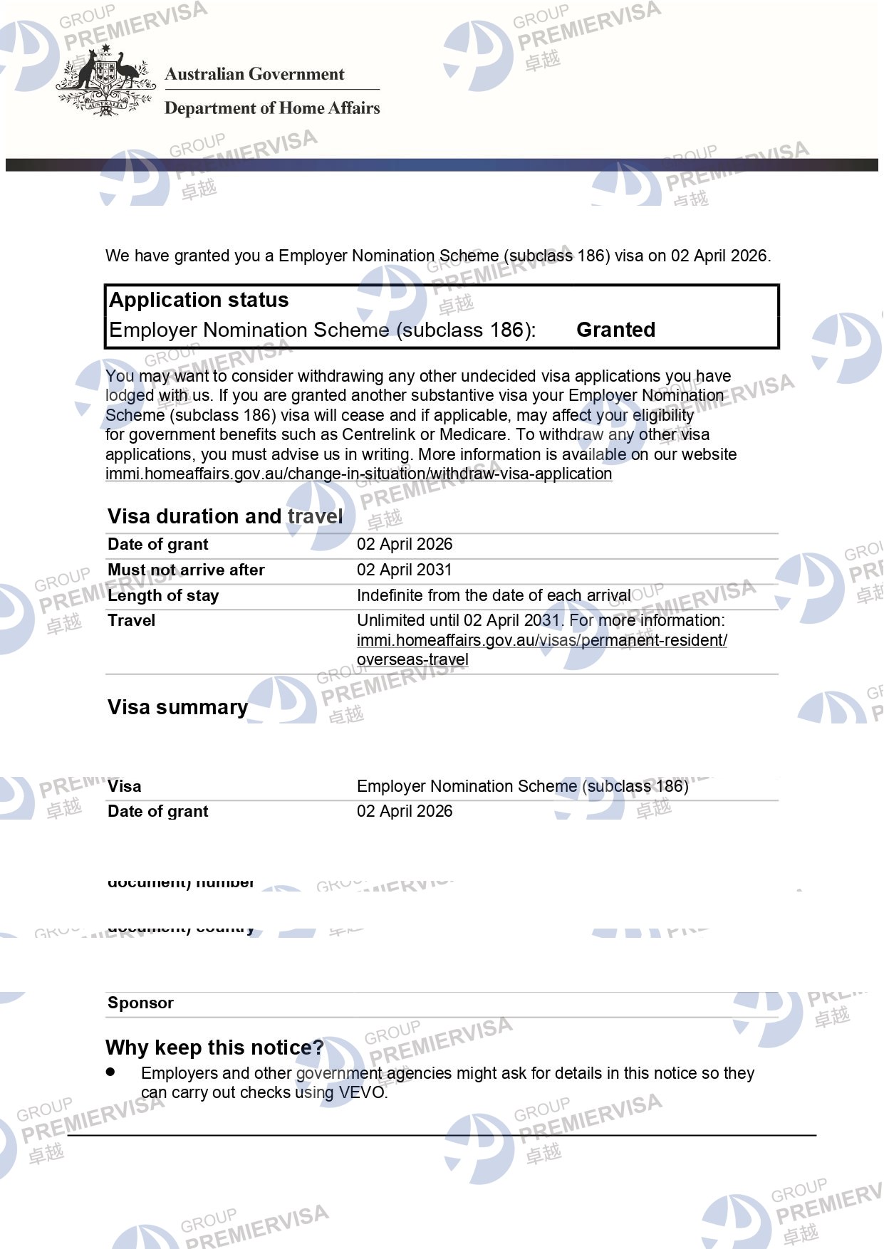 澳洲186雇主提名永居批文图片|卓越移民